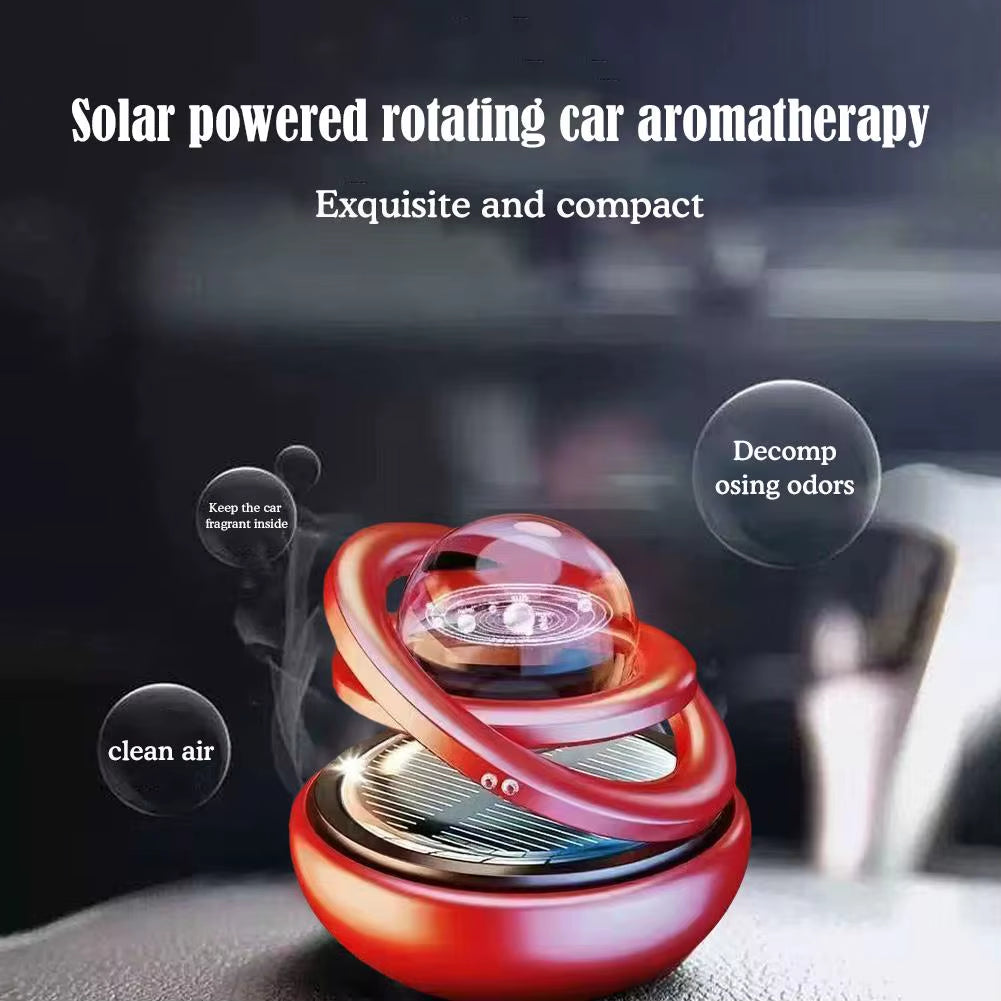 Solar-Powered Rotating Crystal Ball Car Air Freshener – Double Suspended Aromatherapy Ornament