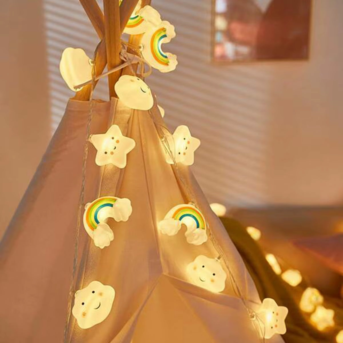 Rainbow, Star & Cloud LED String Lights – Battery Powered Fairy Lights for Bedroom & Party Decor