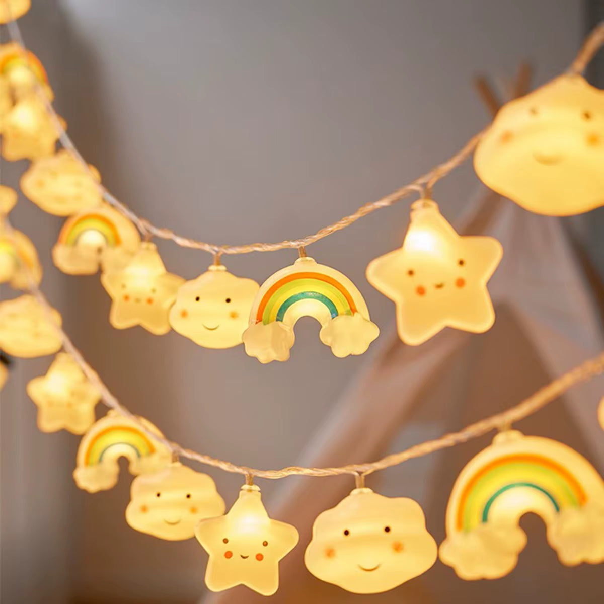 Rainbow, Star & Cloud LED String Lights – Battery Powered Fairy Lights for Bedroom & Party Decor