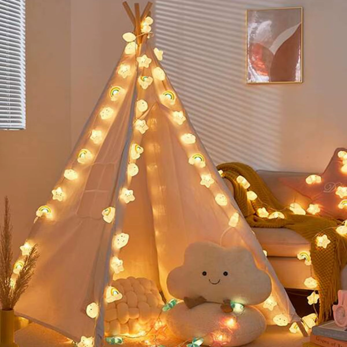 Rainbow, Star & Cloud LED String Lights – Battery Powered Fairy Lights for Bedroom & Party Decor