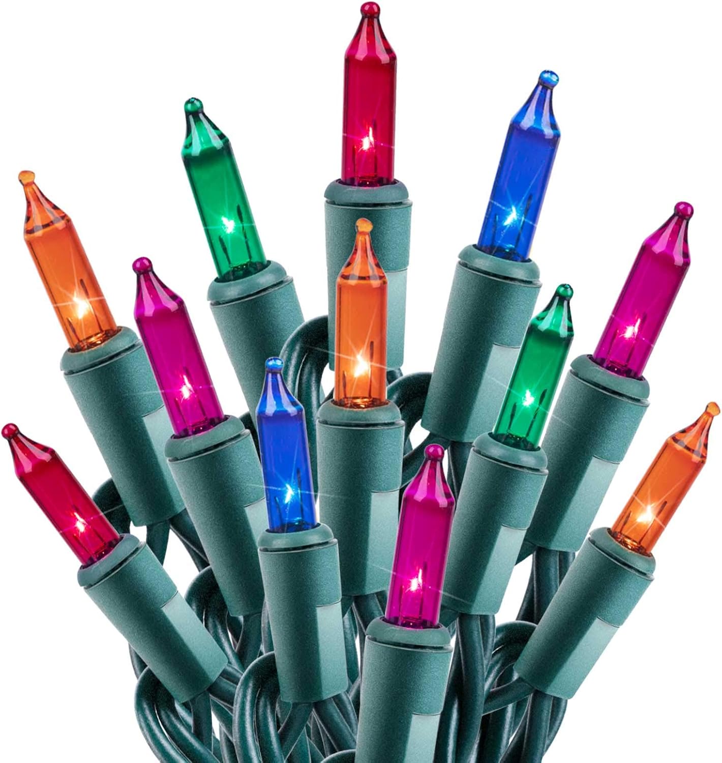 Clear Christmas String Lights 100 Count 25 Feet Incandescent Bulb Mini Lights for Indoor Xmas Tree Garland Birthday Wedding Party Festival Decoration, Green Wire