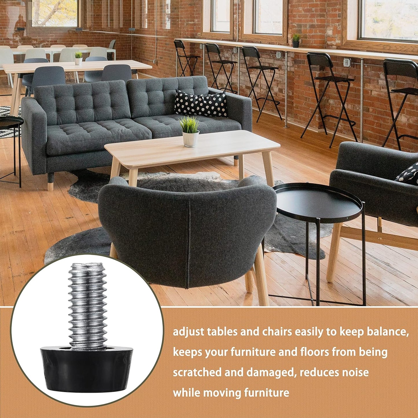 M8 Thread Adjustable Furniture Levelers Screw in Threaded 20 Pcs