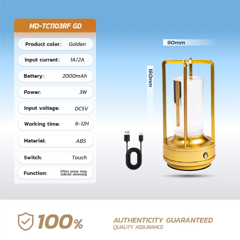 LED Crystal Table Lamp – Rechargeable Touch Night Light for Bedroom, Bedside, and Decorative Use