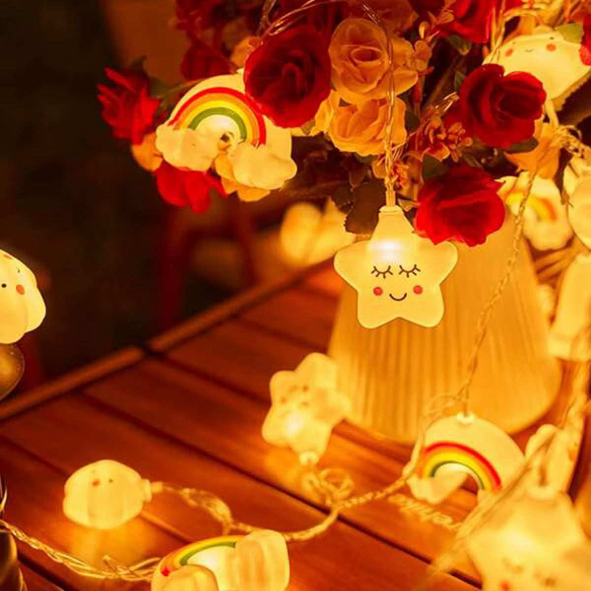 Rainbow, Star & Cloud LED String Lights – Battery Powered Fairy Lights for Bedroom & Party Decor