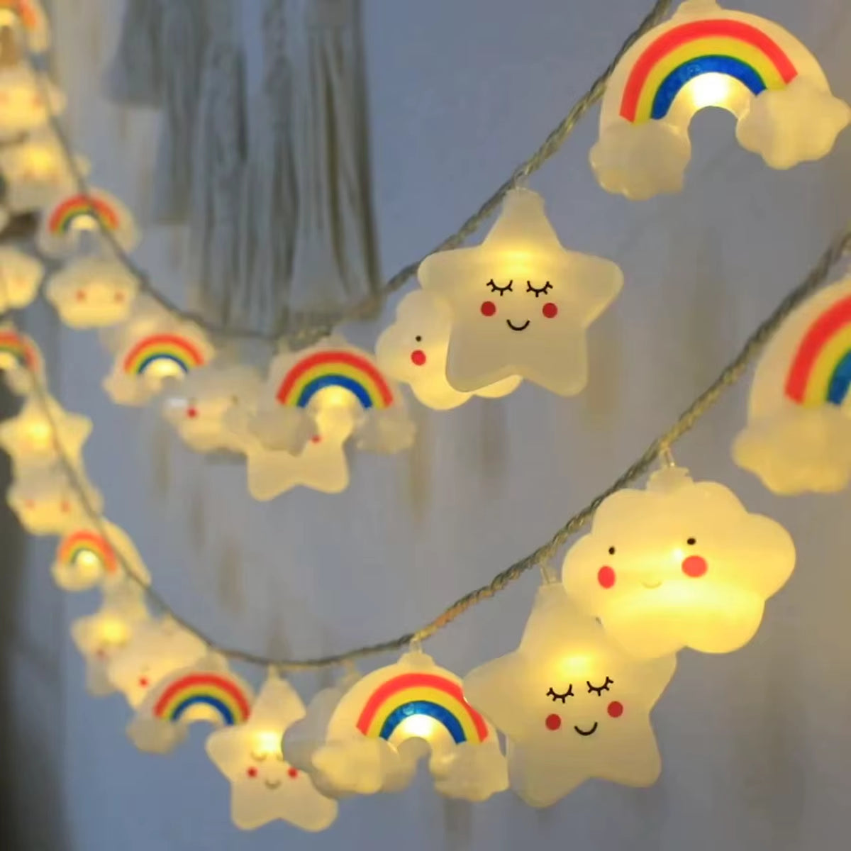 Rainbow, Star & Cloud LED String Lights – Battery Powered Fairy Lights for Bedroom & Party Decor