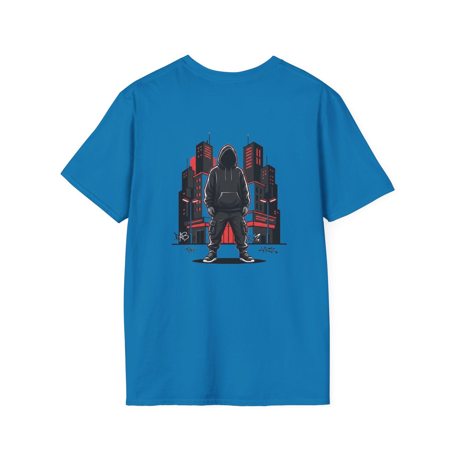 Hooded Figure Cityscape T-Shirt | Urban Streetwear Graphic Tee