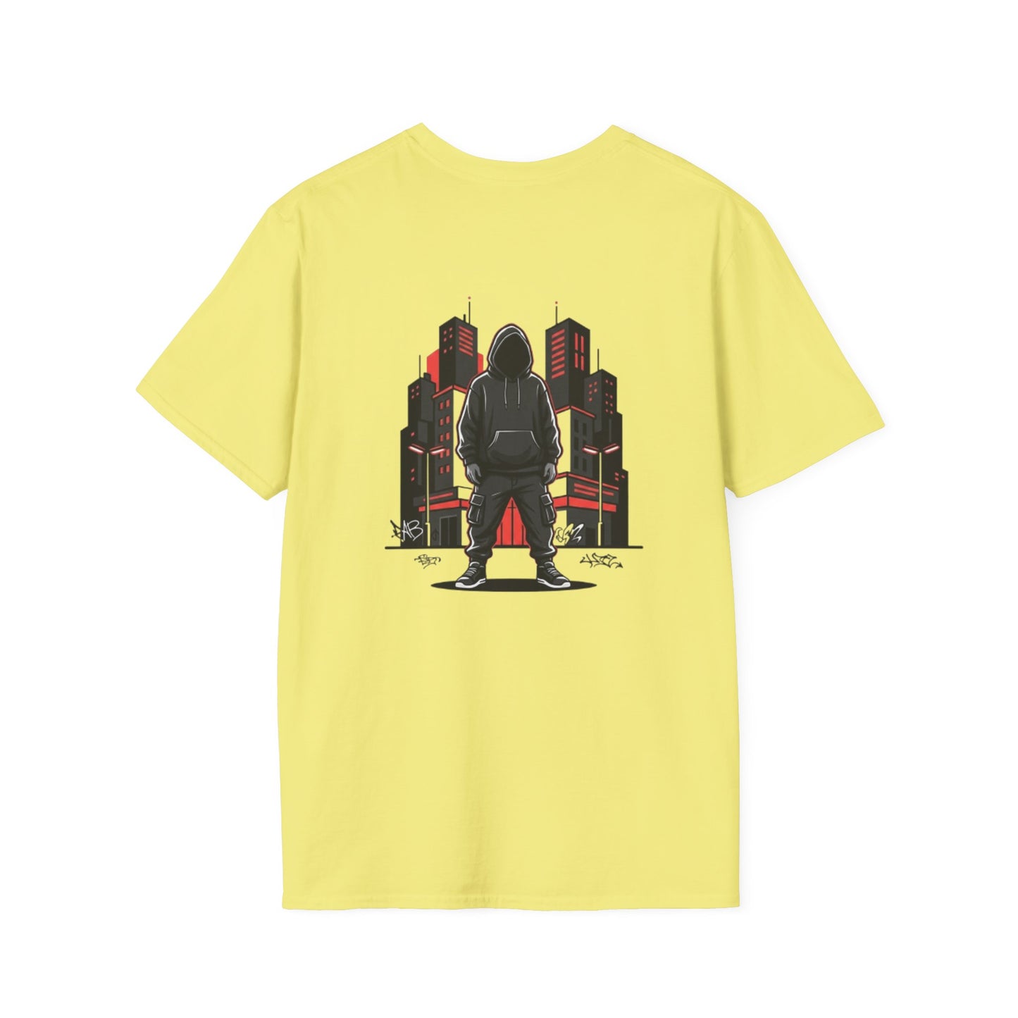 Hooded Figure Cityscape T-Shirt | Urban Streetwear Graphic Tee