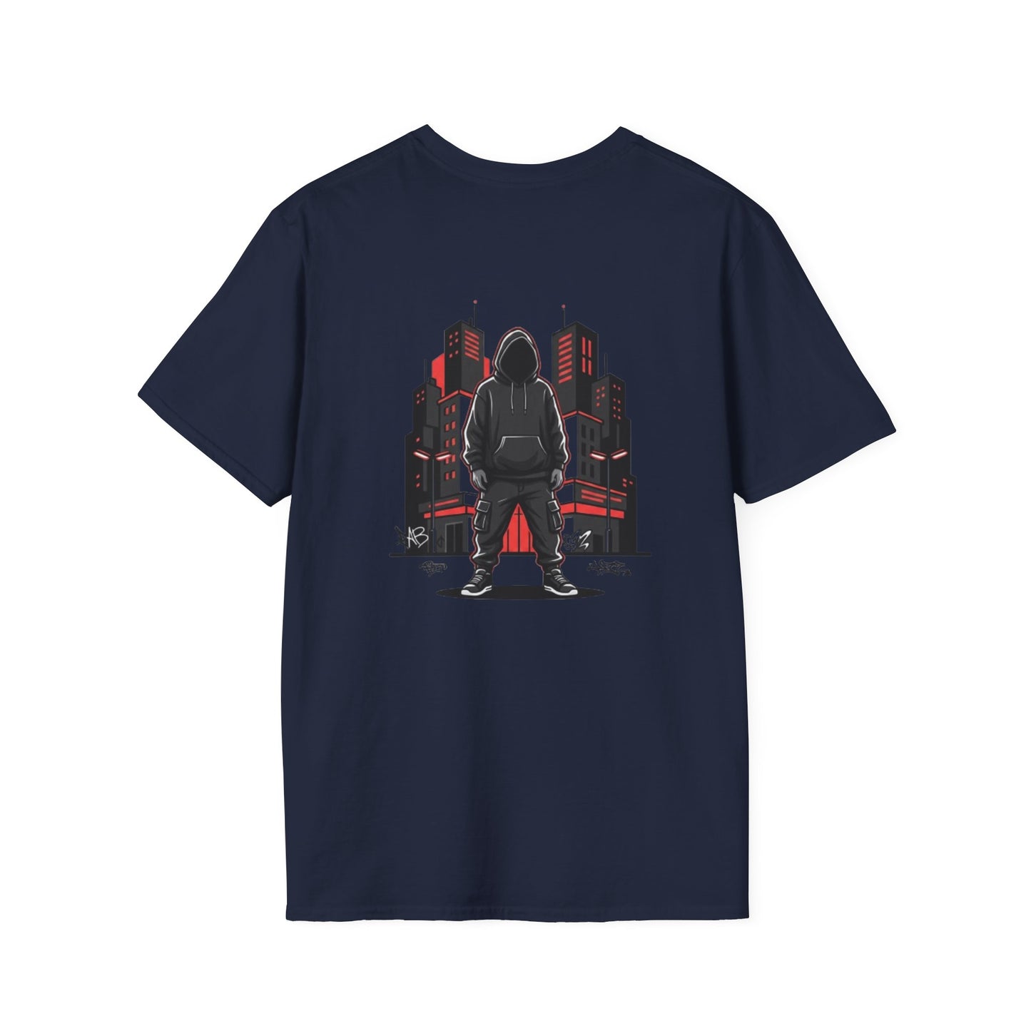 Hooded Figure Cityscape T-Shirt | Urban Streetwear Graphic Tee