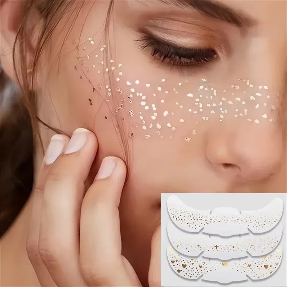 6Pcs Hot Stamping Freckles Makeup Patches Metallic Radiation Golden Silver Fake Freckles Temporary Tattoo Stickers Face Makeup