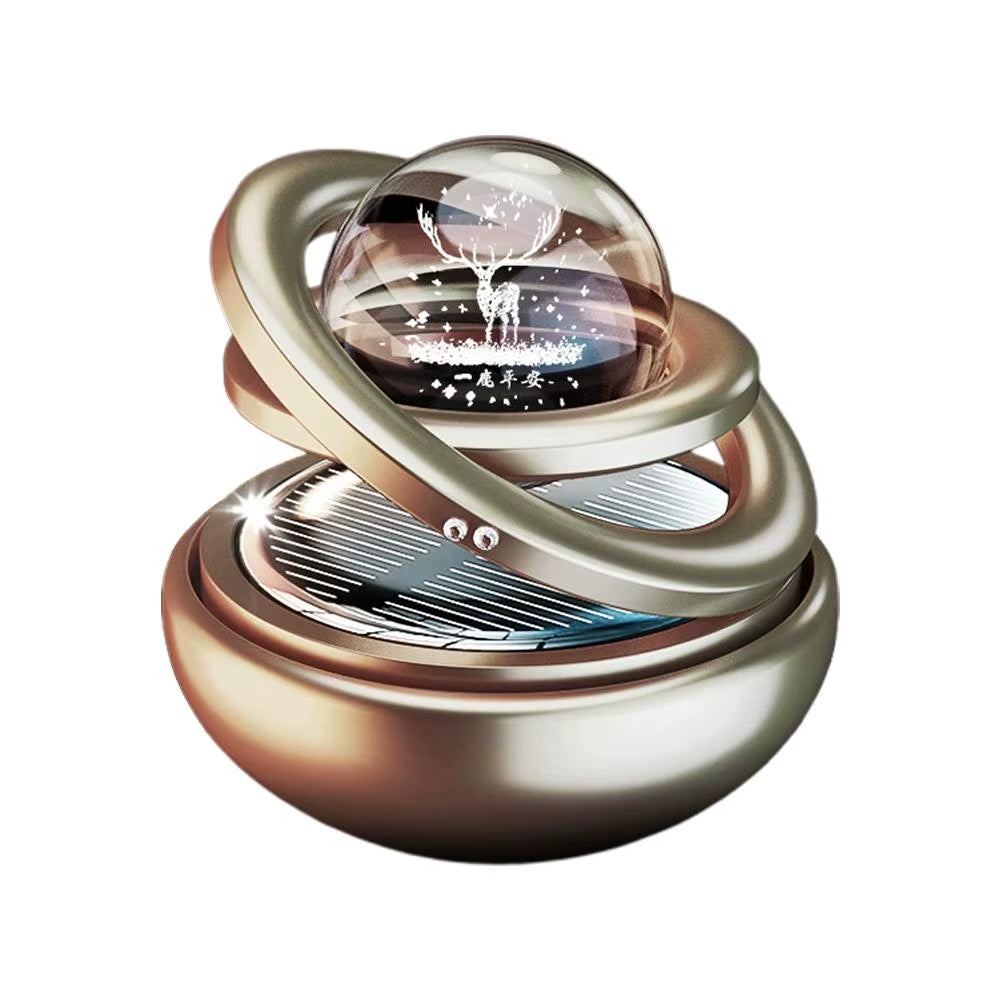 Solar-Powered Rotating Crystal Planet Car Ornament
