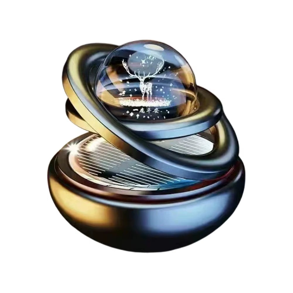 Solar-Powered Rotating Crystal Planet Car Ornament