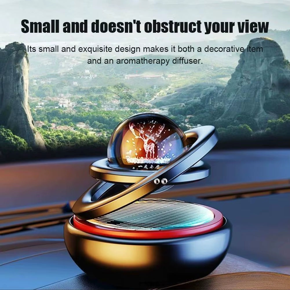 Solar-Powered Rotating Crystal Planet Car Ornament