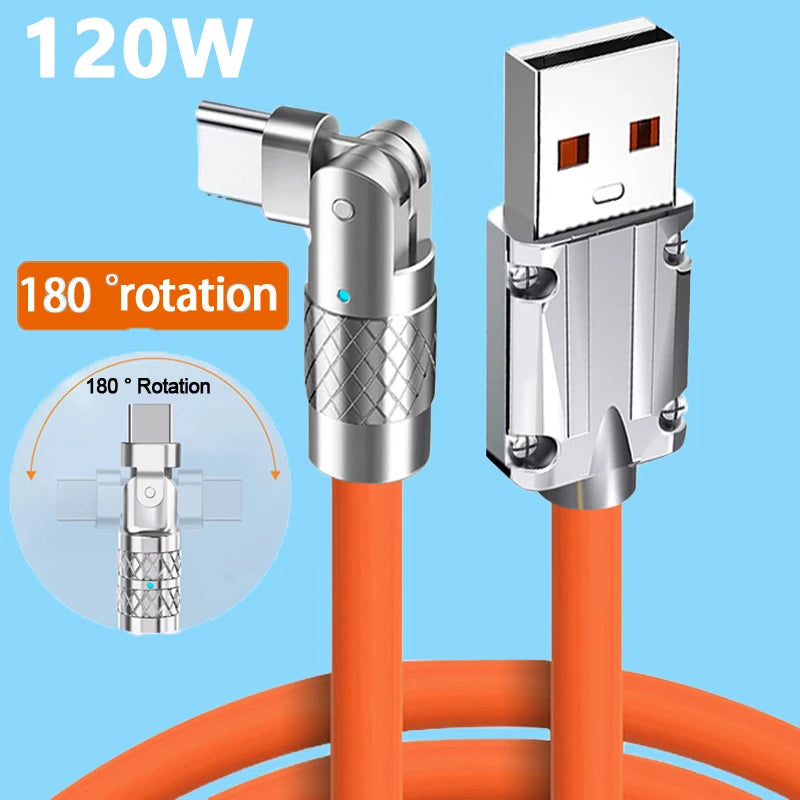 USB to Type C 180 Degree Rotation Charge Data Cable 120W