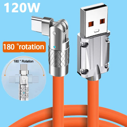 USB to Type C 180 Degree Rotation Charge Data Cable 120W