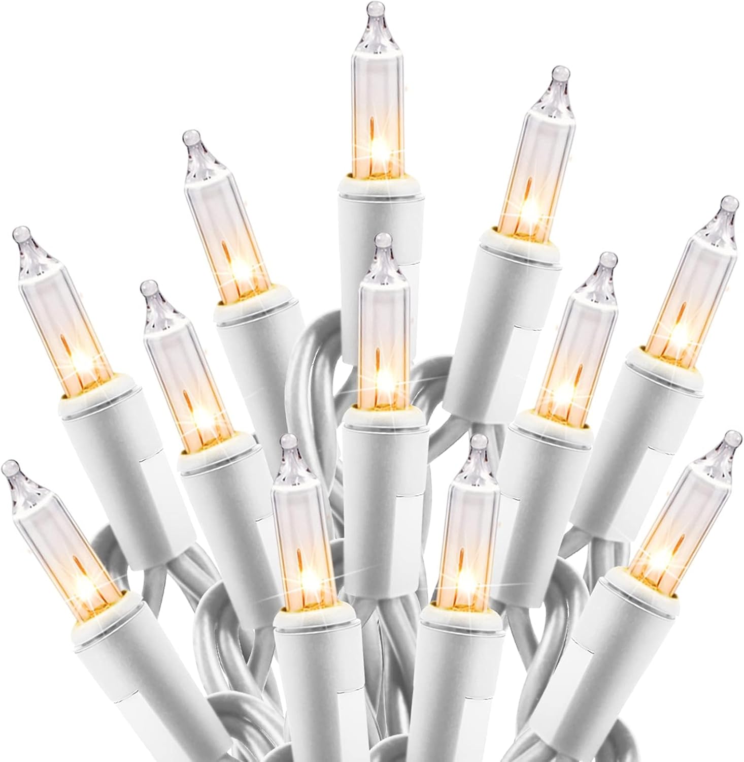 Clear Christmas String Lights 100 Count 25 Feet Incandescent Bulb Mini Lights for Indoor Xmas Tree Garland Birthday Wedding Party Festival Decoration, Green Wire