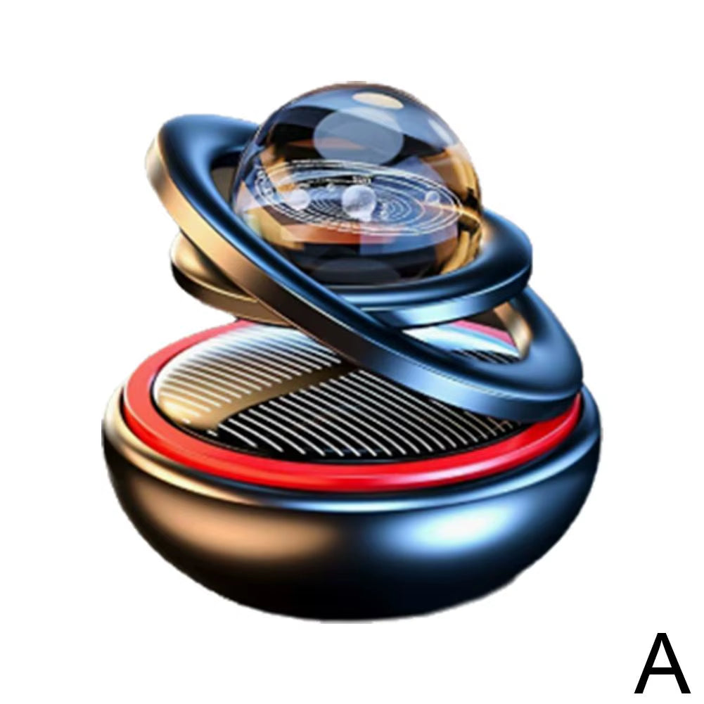 Solar-Powered Rotating Crystal Ball Car Air Freshener – Double Suspended Aromatherapy Ornament