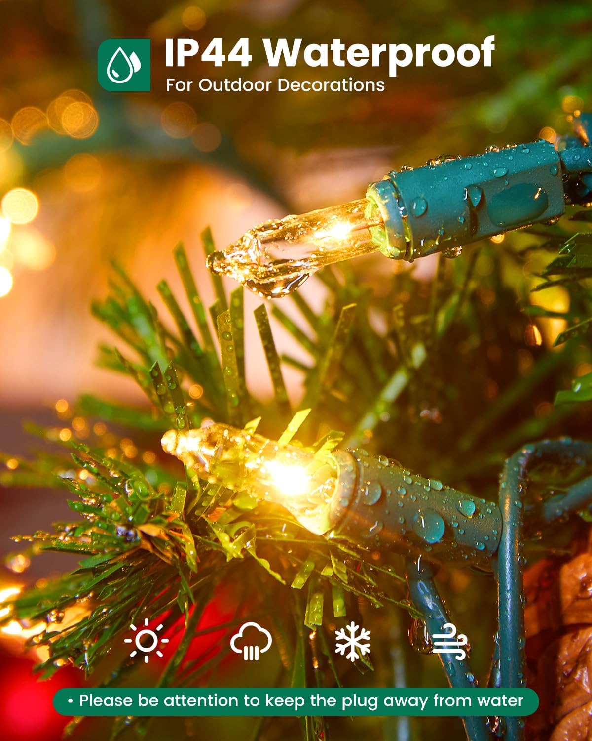 Clear Christmas String Lights 100 Count 25 Feet Incandescent Bulb Mini Lights for Indoor Xmas Tree Garland Birthday Wedding Party Festival Decoration, Green Wire