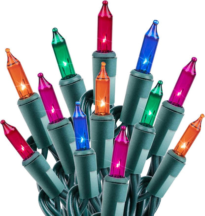 Clear Christmas String Lights 100 Count 25 Feet Incandescent Bulb Mini Lights for Indoor Xmas Tree Garland Birthday Wedding Party Festival Decoration, Green Wire