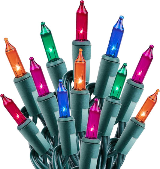 Clear Christmas String Lights 100 Count 25 Feet Incandescent Bulb Mini Lights for Indoor Xmas Tree Garland Birthday Wedding Party Festival Decoration, Green Wire