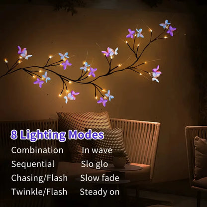 Magical 1Pc 30-LED Willow Vine Light with Butterflies – USB, 8 Modes, Indoor & Outdoor, Waterproof