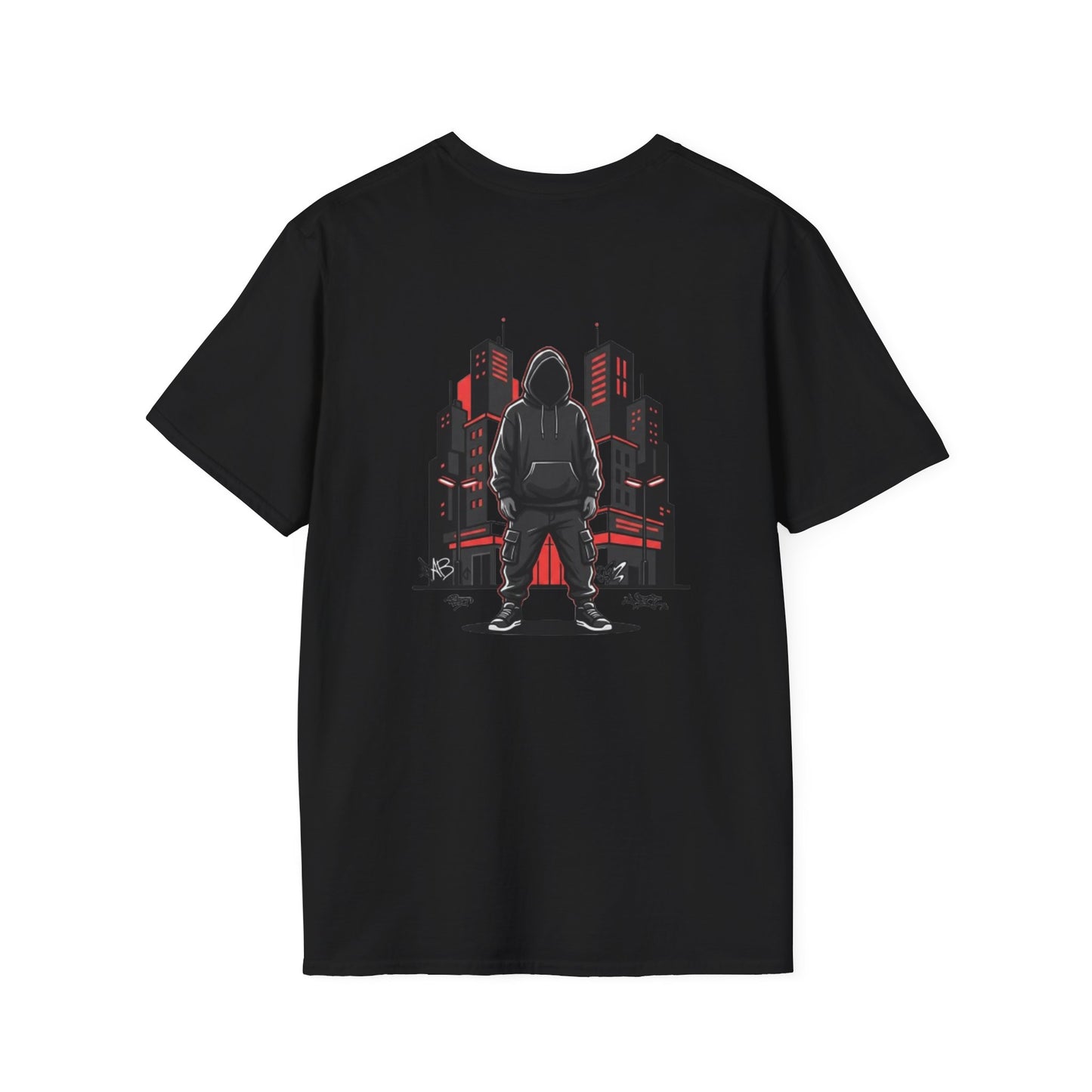 Hooded Figure Cityscape T-Shirt | Urban Streetwear Graphic Tee