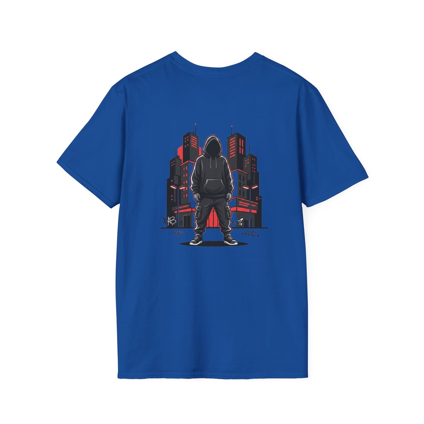 Hooded Figure Cityscape T-Shirt | Urban Streetwear Graphic Tee