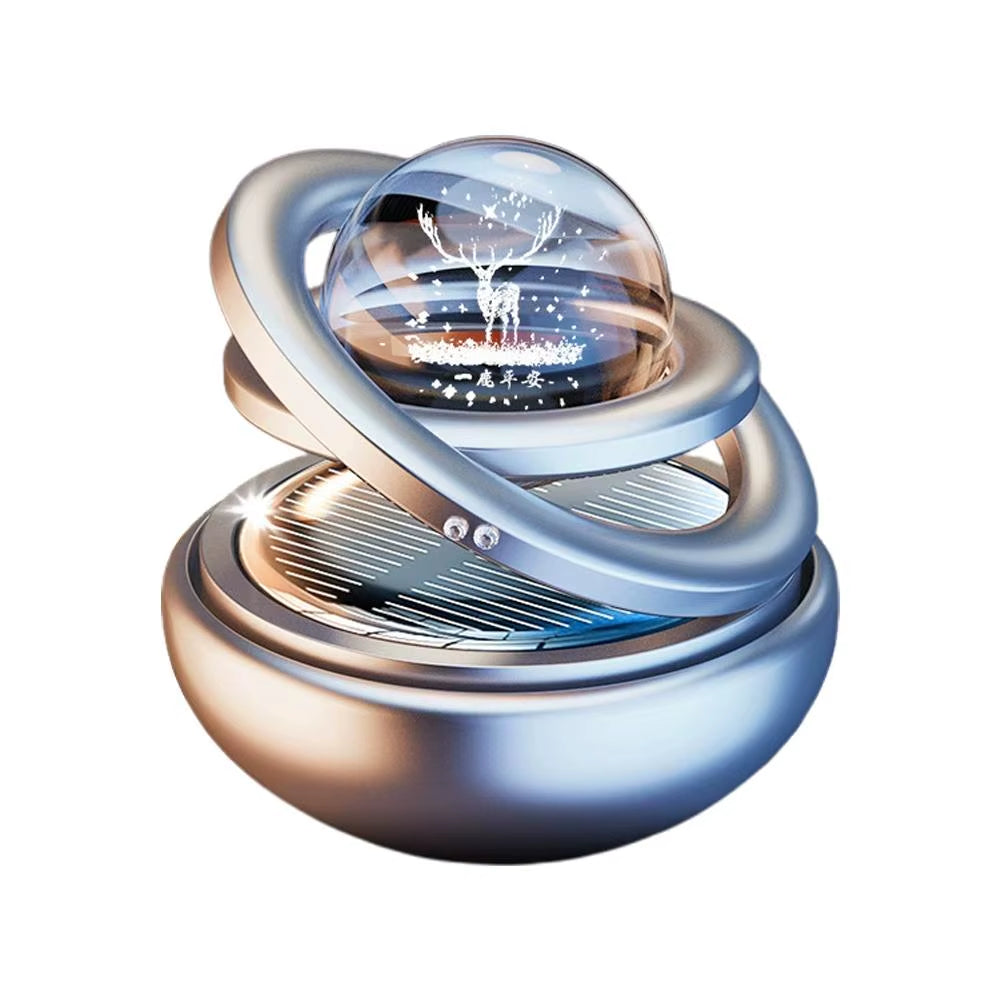Solar-Powered Rotating Crystal Planet Car Ornament