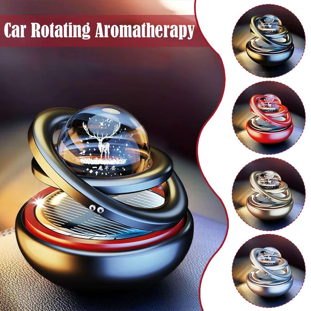 Solar-Powered Rotating Crystal Planet Car Ornament