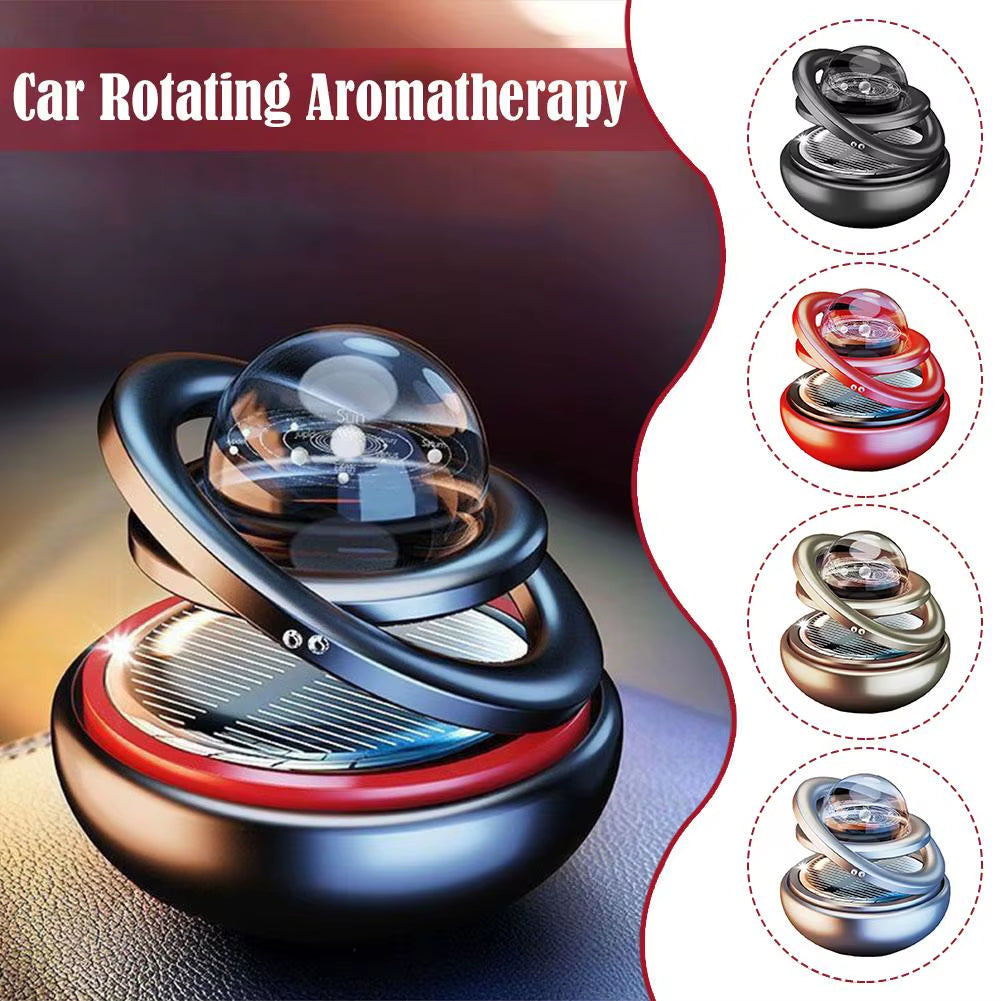 Solar-Powered Rotating Crystal Ball Car Air Freshener – Double Suspended Aromatherapy Ornament
