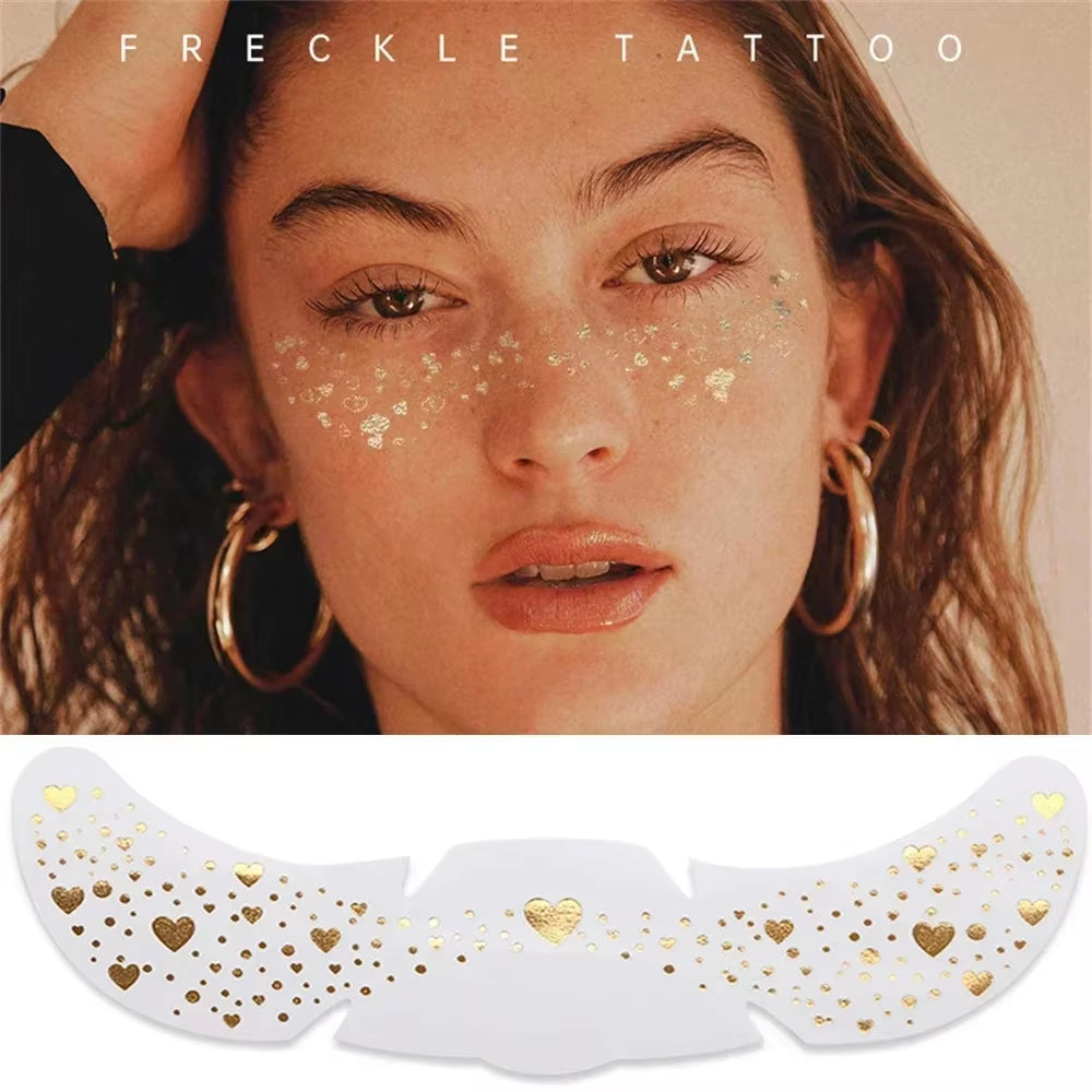 6Pcs Hot Stamping Freckles Makeup Patches Metallic Radiation Golden Silver Fake Freckles Temporary Tattoo Stickers Face Makeup